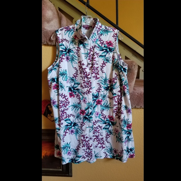 Tropical Sleeveless Button Down Tunic - Picture 1 of 3